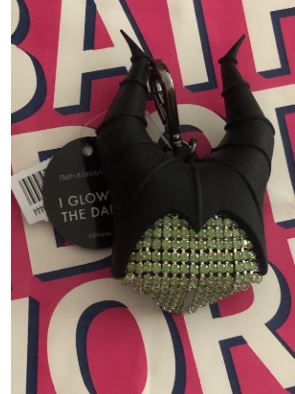 Bath & Body Works Black Maleficent Heart Charm with Green Rhinestones